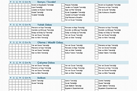 Temizlik Çizelgeleri